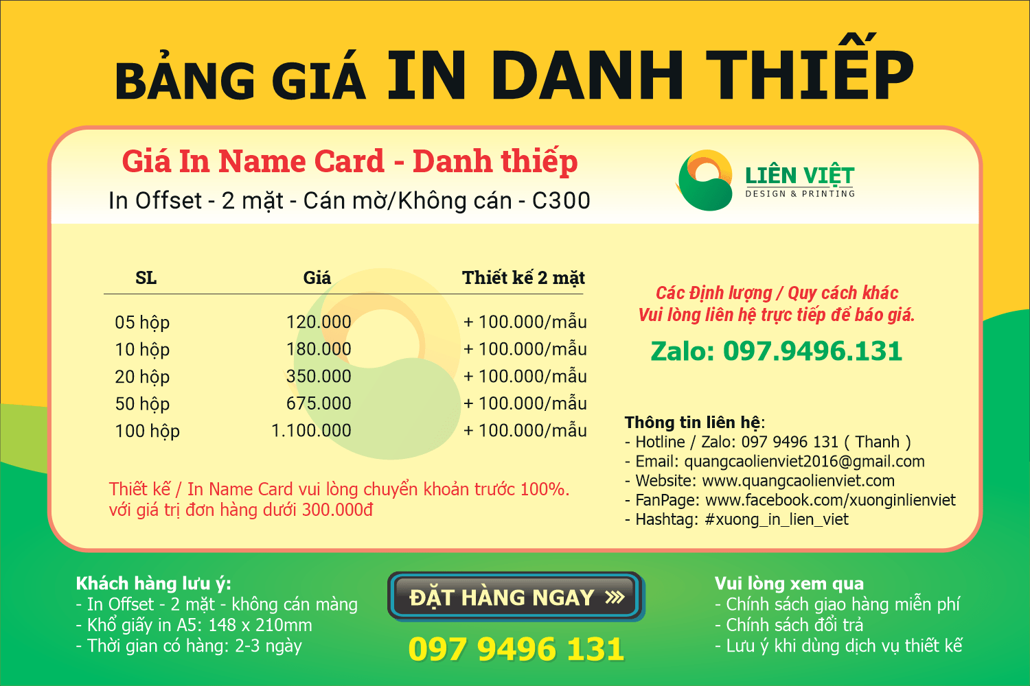 Bảng giá in danh thiếp HCM